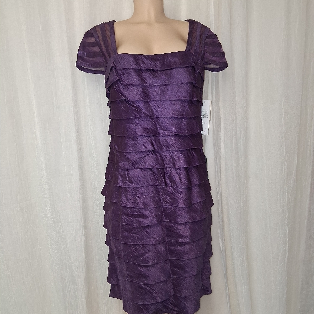 Adrianna Papell New Rich Purple Layered Mini Dress - Picture 5 of 16